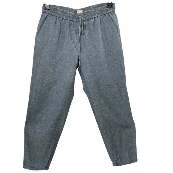 J.Crew Cotton Pull-On Ankle Pants Size 8 Blue Tapered Barrel Leg Coastal - Picture 1 of 9